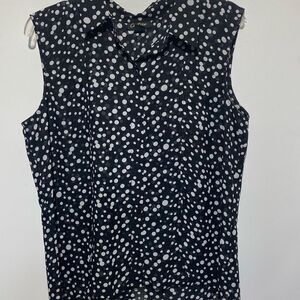 Cartise Women's Black White Polka Dot Button Up Sleeveless Tunic‎ Top Size 12